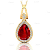 Classic Teardrop Shaped Ruby Halo Diamond Dangle Pendant - GeumJewels