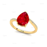 Twisted Up Down Band Pear Shaped Ruby Ring with Accent Diamonds - GeumJewels