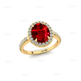 Oval Solitaire Ruby Halo Diamond Engagement Ring - GeumJewels