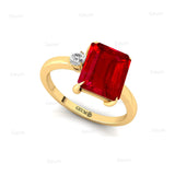 Emerald Shaped Ruby with 3mm Accent Solitaire Engagement Ring - GeumJewels