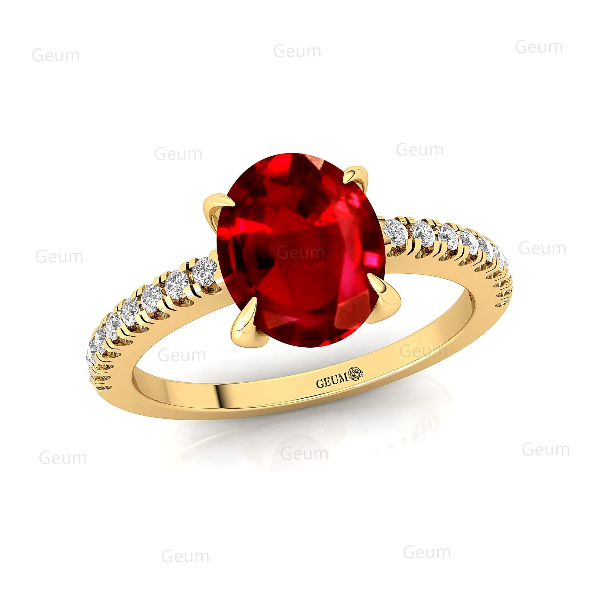 Oval Solitaire Ruby with Accent Diamonds Engagement Ring - GeumJewels