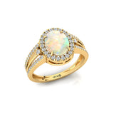 Solitaire Oval Opal Split Shank Diamond Engagement Ring - GeumJewels