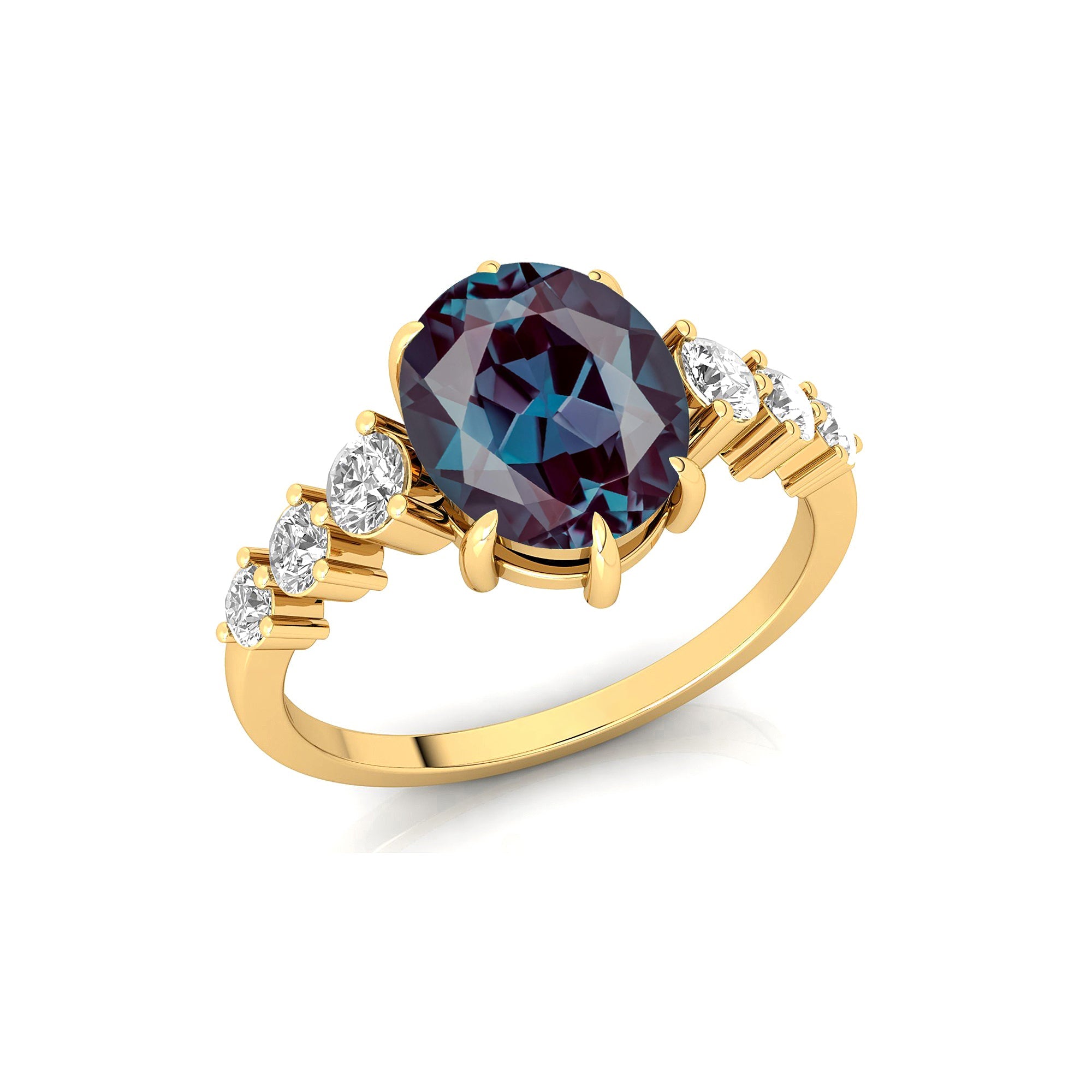 Oval Cut Alexandrite with Graduated Diamonds Ring - GeumJewels