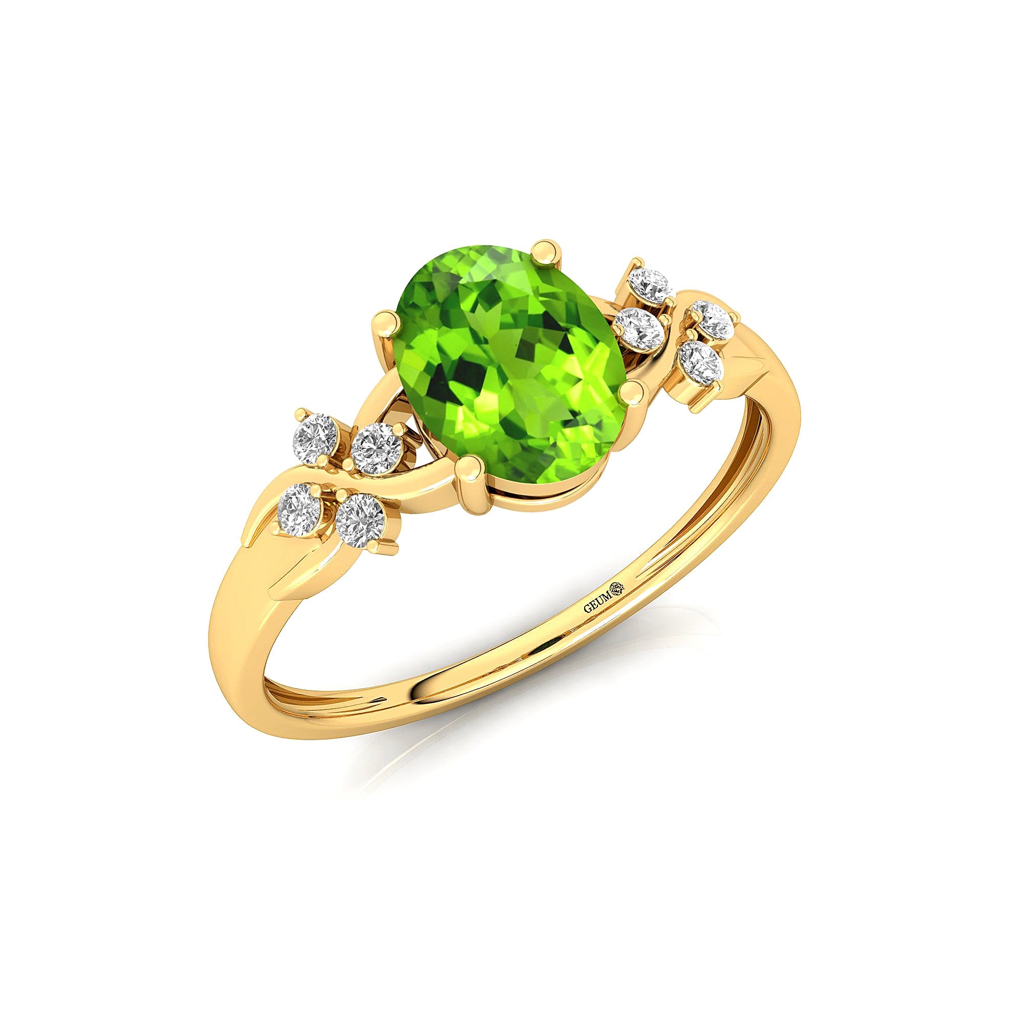 Criss Cross Diamond Ring with Oval Cut Peridot - GeumJewels