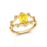 Flower Inspired Ring with Oval Shaped Yellow Sapphire and Accent Diamonds - GeumJewels