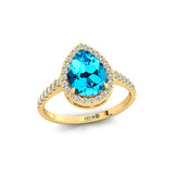 Classic Pear Shaped Swiss Blue Topaz Halo Diamond Engagement Ring - GeumJewels