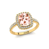 Elongated Cushion Halo Set Morganite Engagement Ring with Diamond Band - GeumJewels