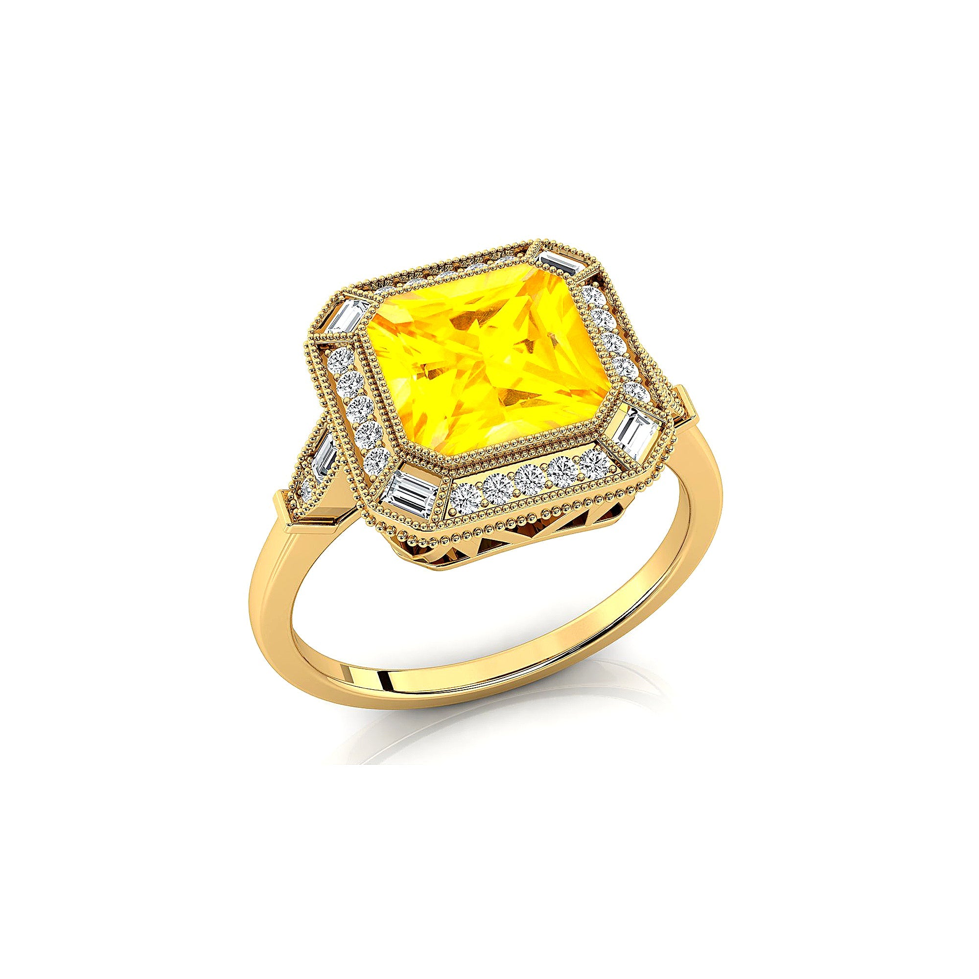 Vintage Style Square Cut Yellow Sapphire Diamond Ring - GeumJewels
