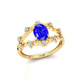 Flower Inspired Ring with Oval Shaped Tanzanite and Accent Diamonds - GeumJewels