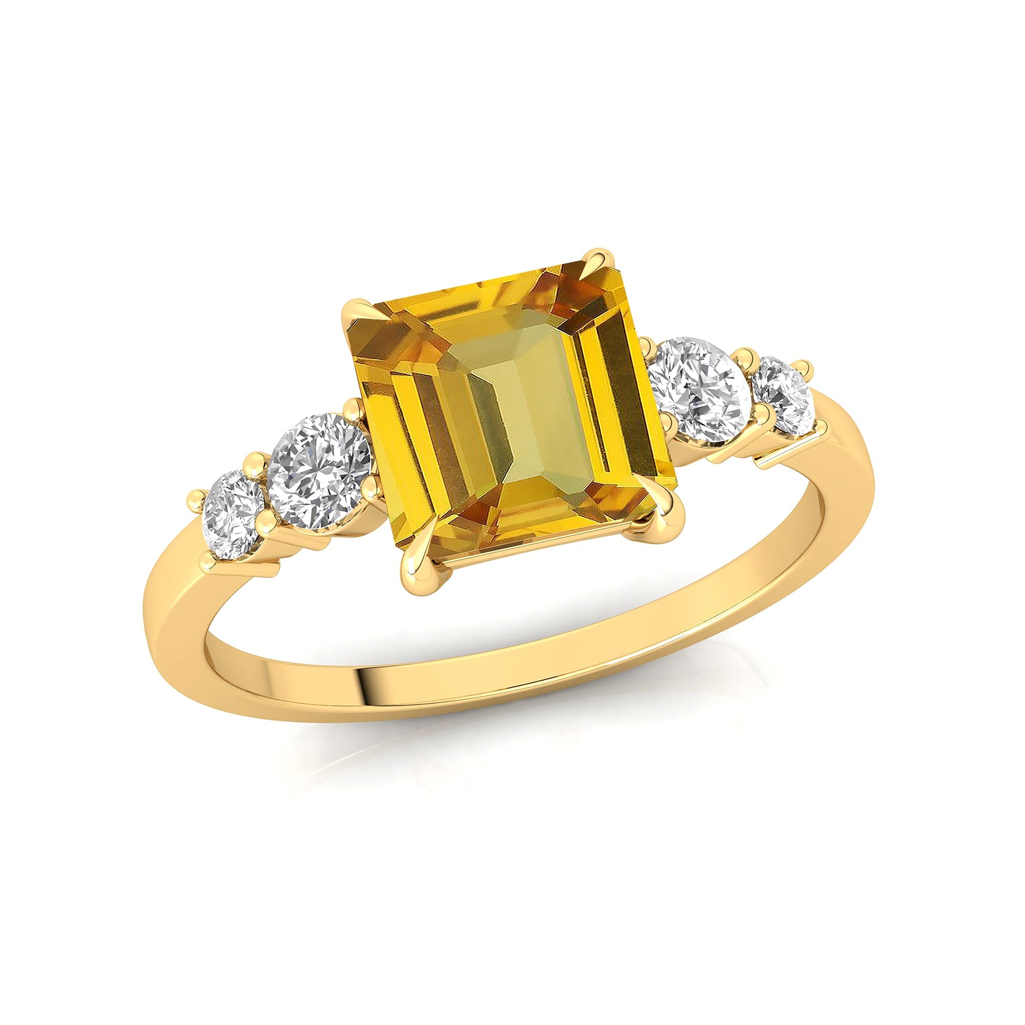Princess Cut Yellow Sapphire Graduating Accent Diamond Ring - GeumJewels