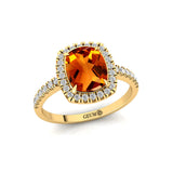 Elongated Cushion Halo Set Citrine Engagement Ring with Diamond Band - GeumJewels