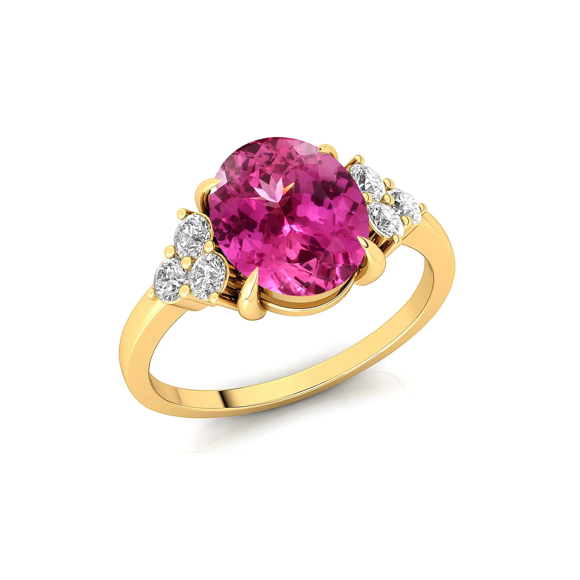 Trio Diamond Engagement Ring with Oval Cut Pink Sapphire - GeumJewels