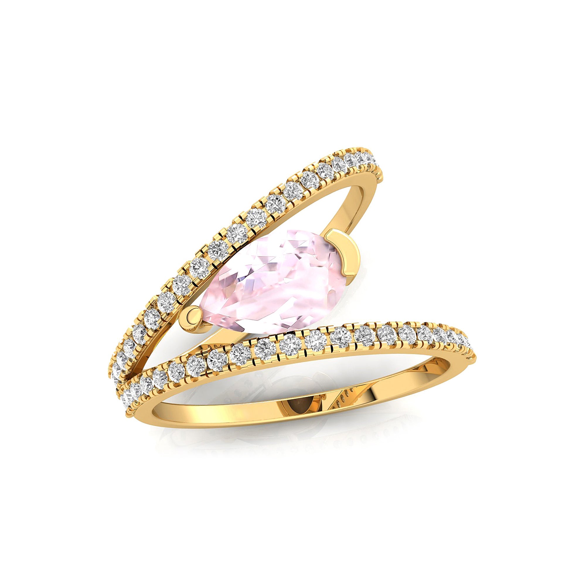 Fashionable V Shaped Diamond Ring with Pear Cut Morganite - GeumJewels
