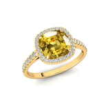 Halo Diamond Engagement Ring with Cushion Cut Yellow Sapphire - GeumJewels