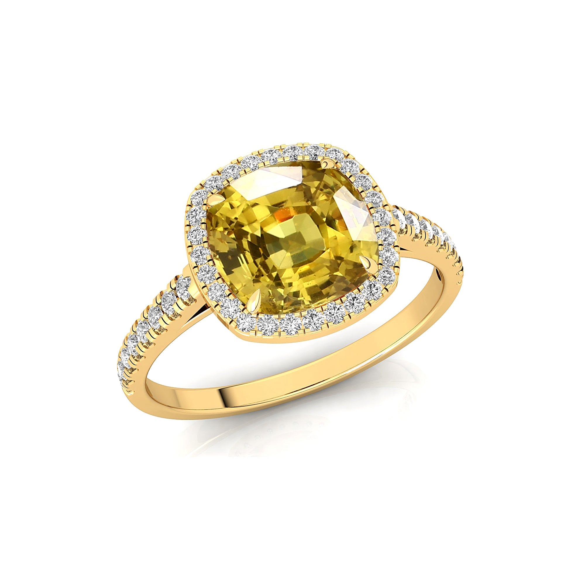 Halo Diamond Engagement Ring with Cushion Cut Yellow Sapphire - GeumJewels