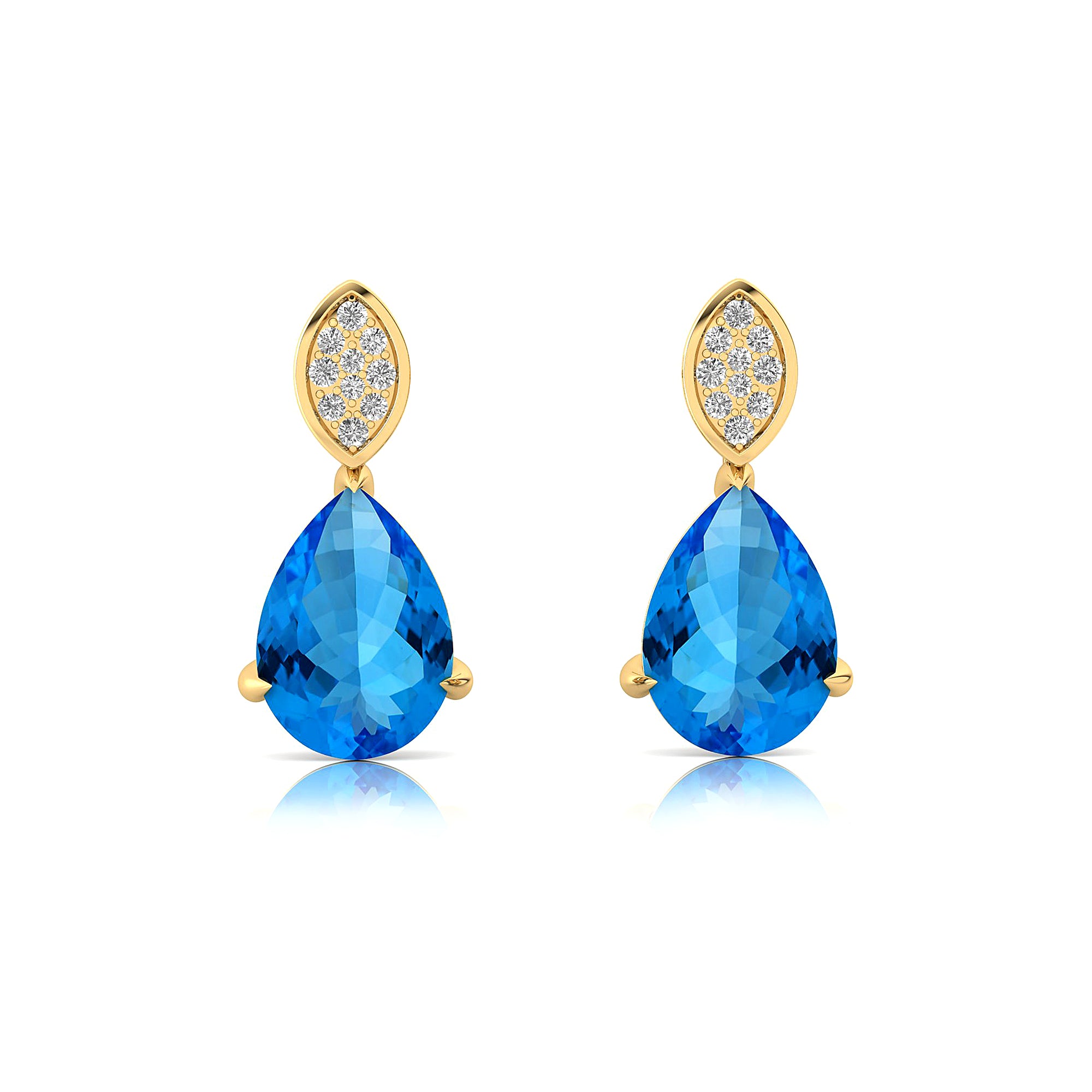 Illussion Set Diamond Earrings with Pear Cut Swiss Blue Topaz - GeumJewels
