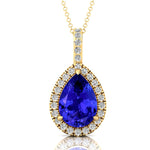 Tanzanite Teardrop Pendant with Diamond Halo - GeumJewels