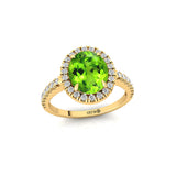 Oval Solitaire Peridot Halo Diamond Engagement Ring - GeumJewels