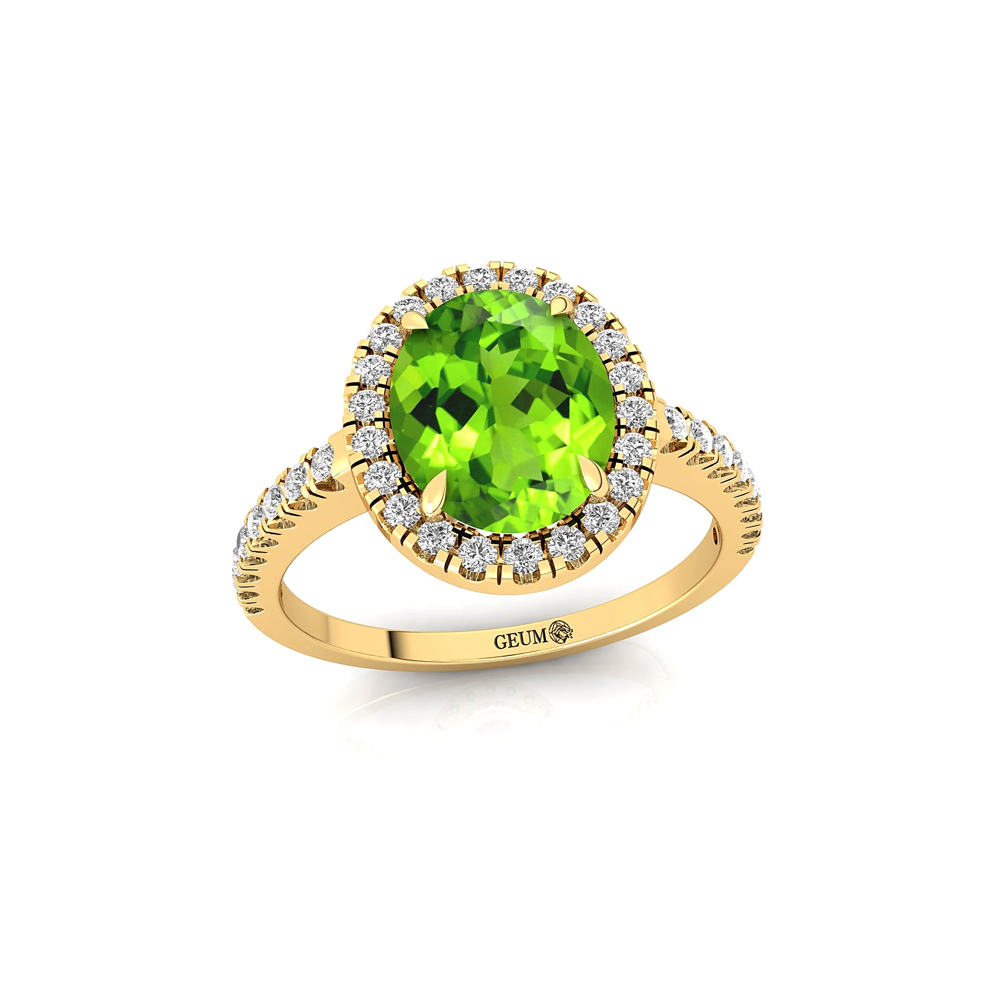 Oval Solitaire Peridot Halo Diamond Engagement Ring - GeumJewels