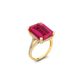 Emerald Cut Pink Sapphire Split Shank Engagement Ring with Diamonds - GeumJewels