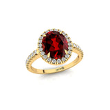 Oval Solitaire Garnet Halo Diamond Engagement Ring - GeumJewels