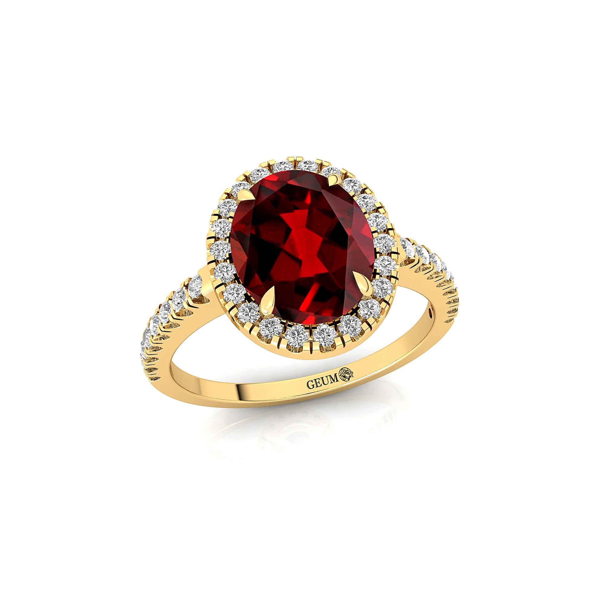 Oval Solitaire Garnet Halo Diamond Engagement Ring - GeumJewels