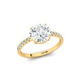 Lab Diamond Classic Six Prong Round Solitaire Ring with Accent Diamond Band - GeumJewels