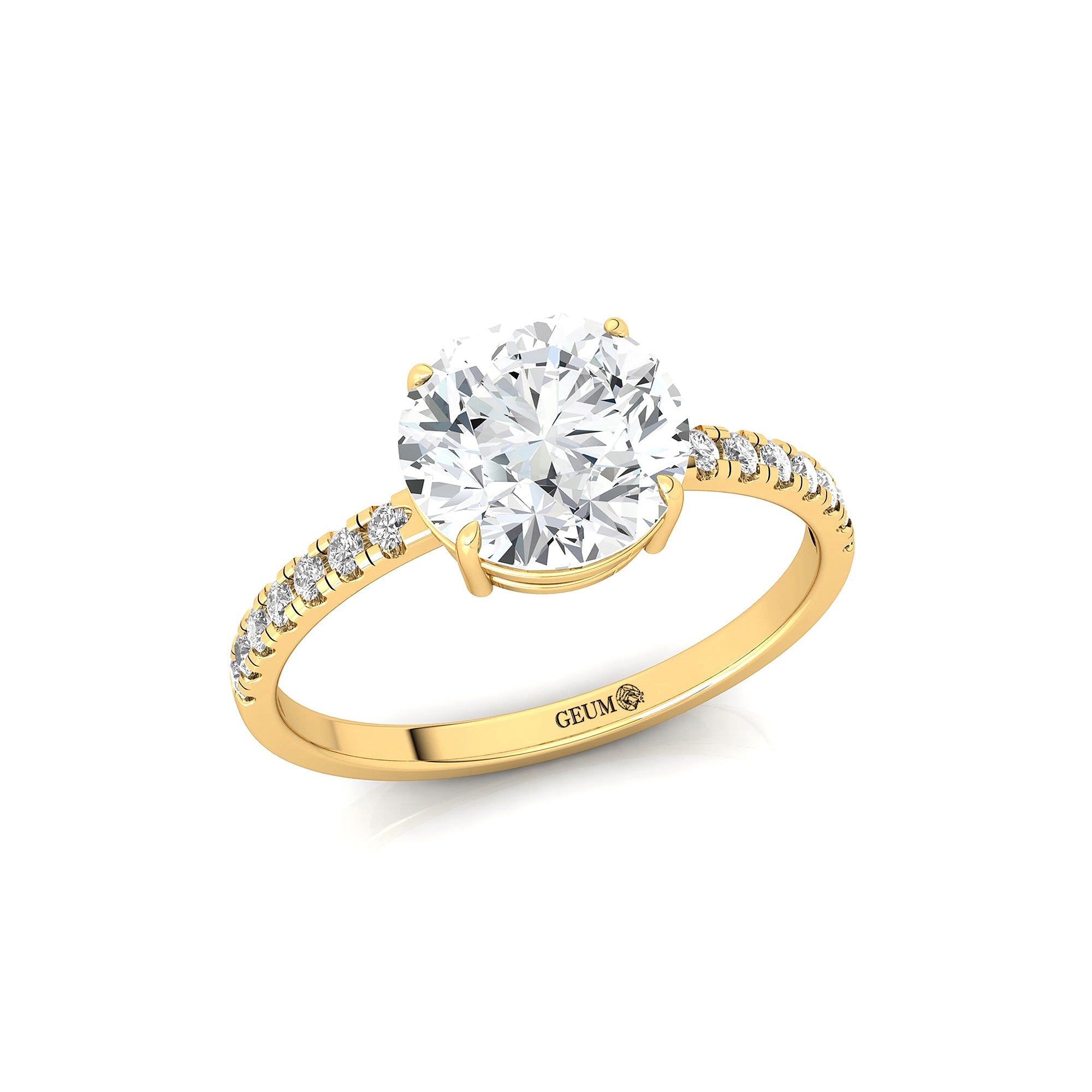 Lab Diamond Classic Six Prong Round Solitaire Ring with Accent Diamond Band - GeumJewels