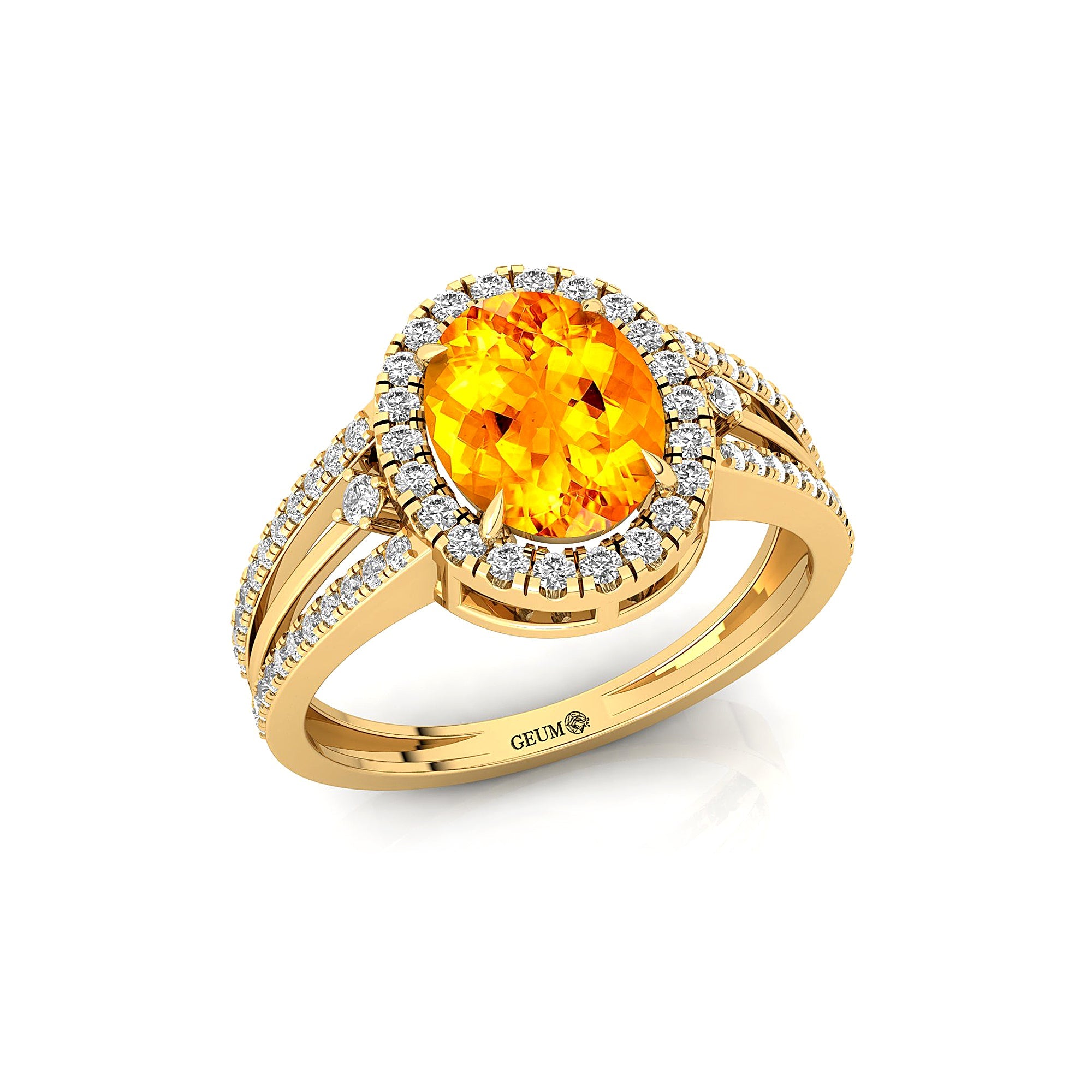Solitaire Oval Citrine Split Shank Diamond Engagement Ring - GeumJewels