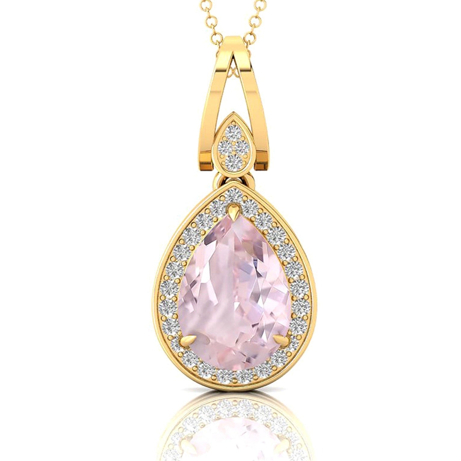 Classic Teardrop Shaped Morganite Halo Diamond Dangle Pendant - GeumJewels
