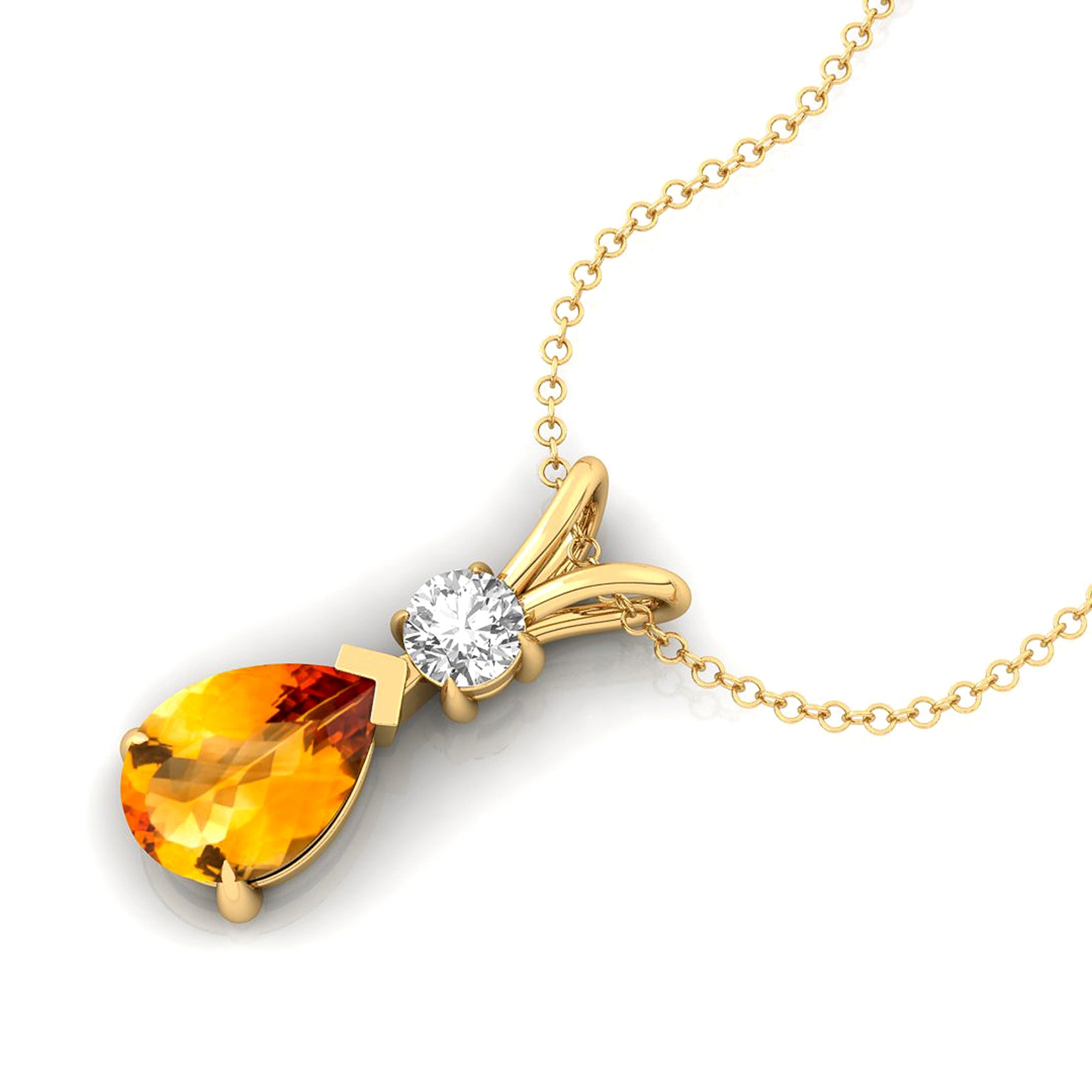 Citrine Teardrop Pendant with Solitaire Diamond - GeumJewels
