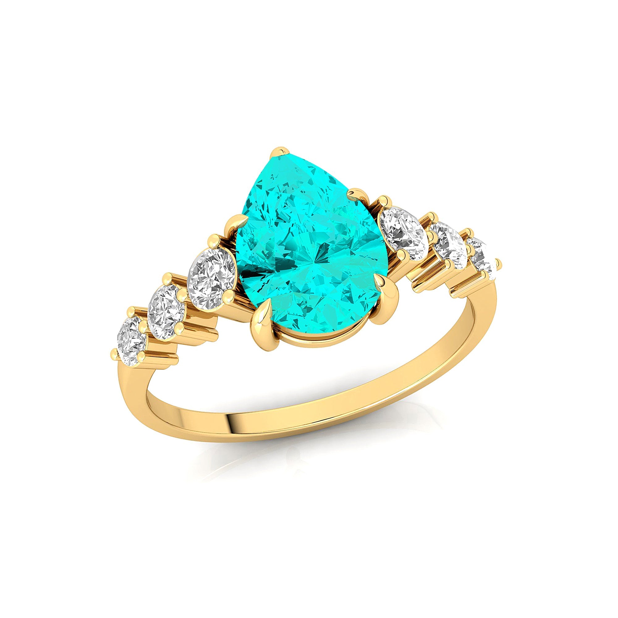 Pear Cut Paraiba Tourmaline with Graduated Diamonds Ring - GeumJewels