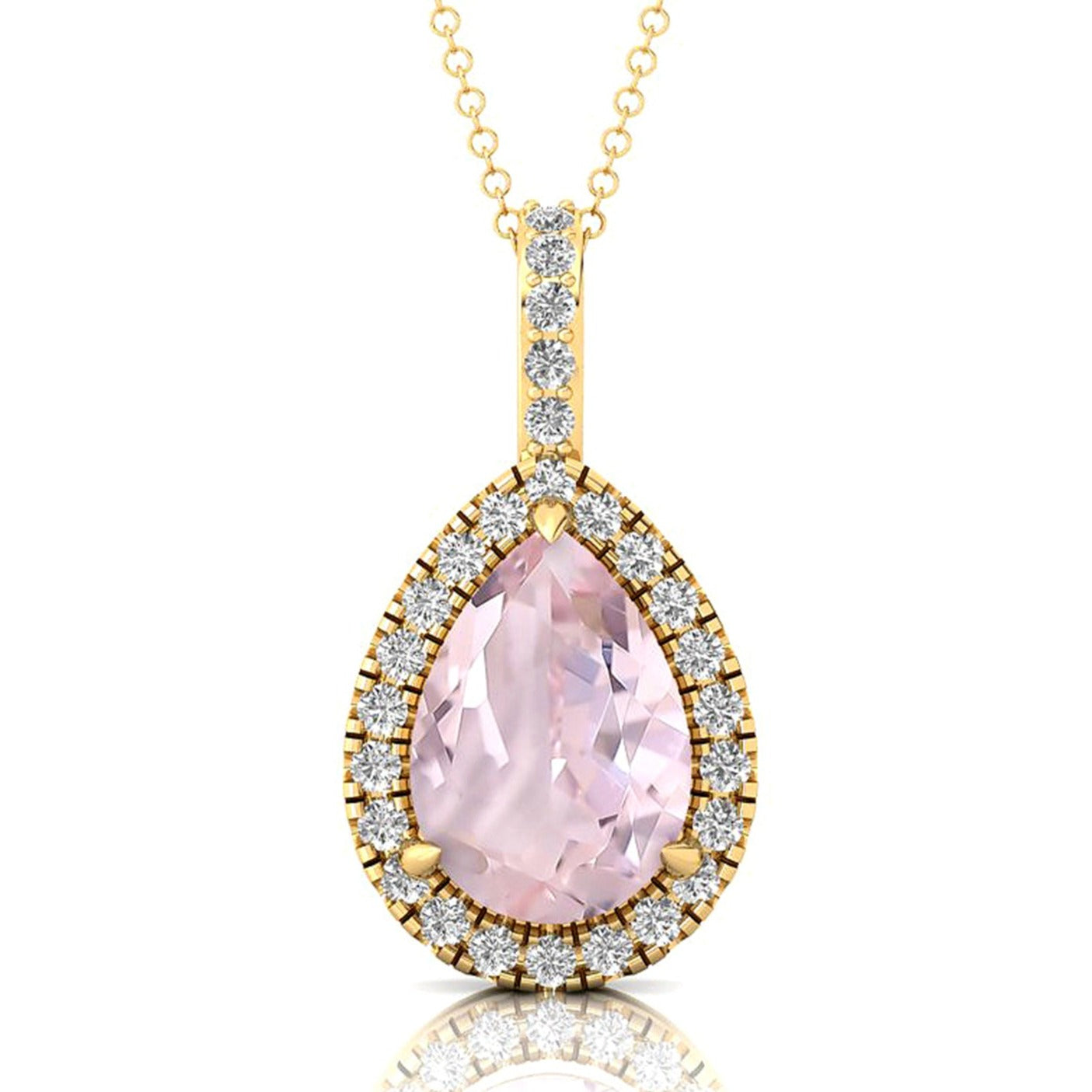 Morganite Teardrop Pendant with Diamond Halo - GeumJewels