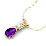 Amethyst Teardrop Pendant with Solitaire Diamond - GeumJewels