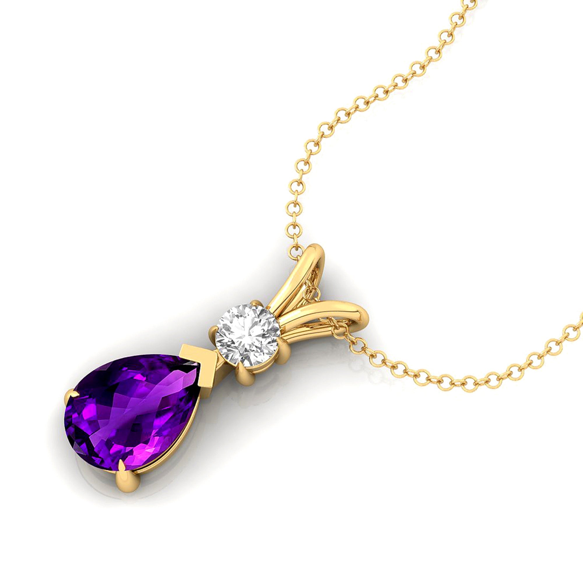 Amethyst Teardrop Pendant with Solitaire Diamond - GeumJewels