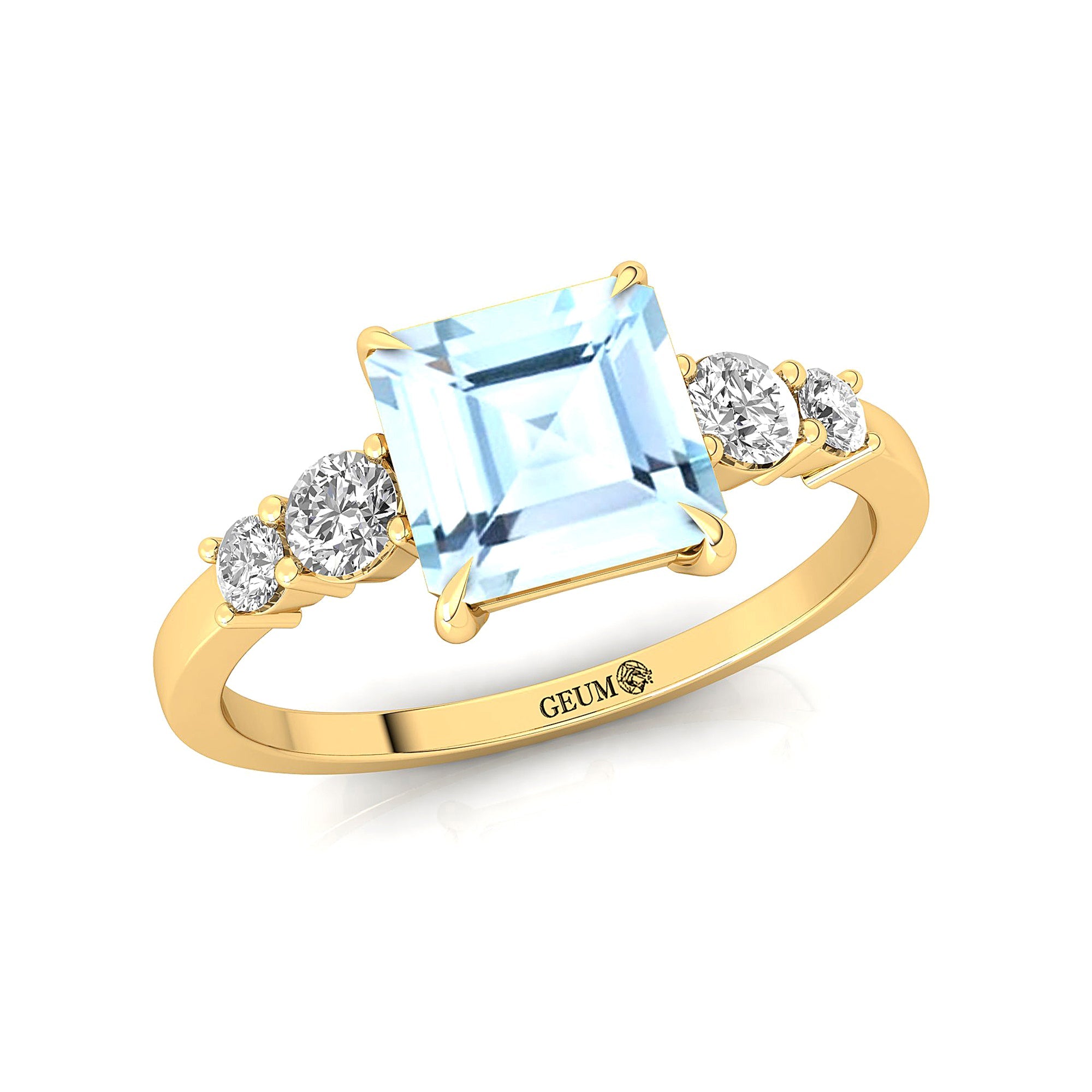 Princess Cut Aquamarine Graduating Accent Diamond Ring - GeumJewels