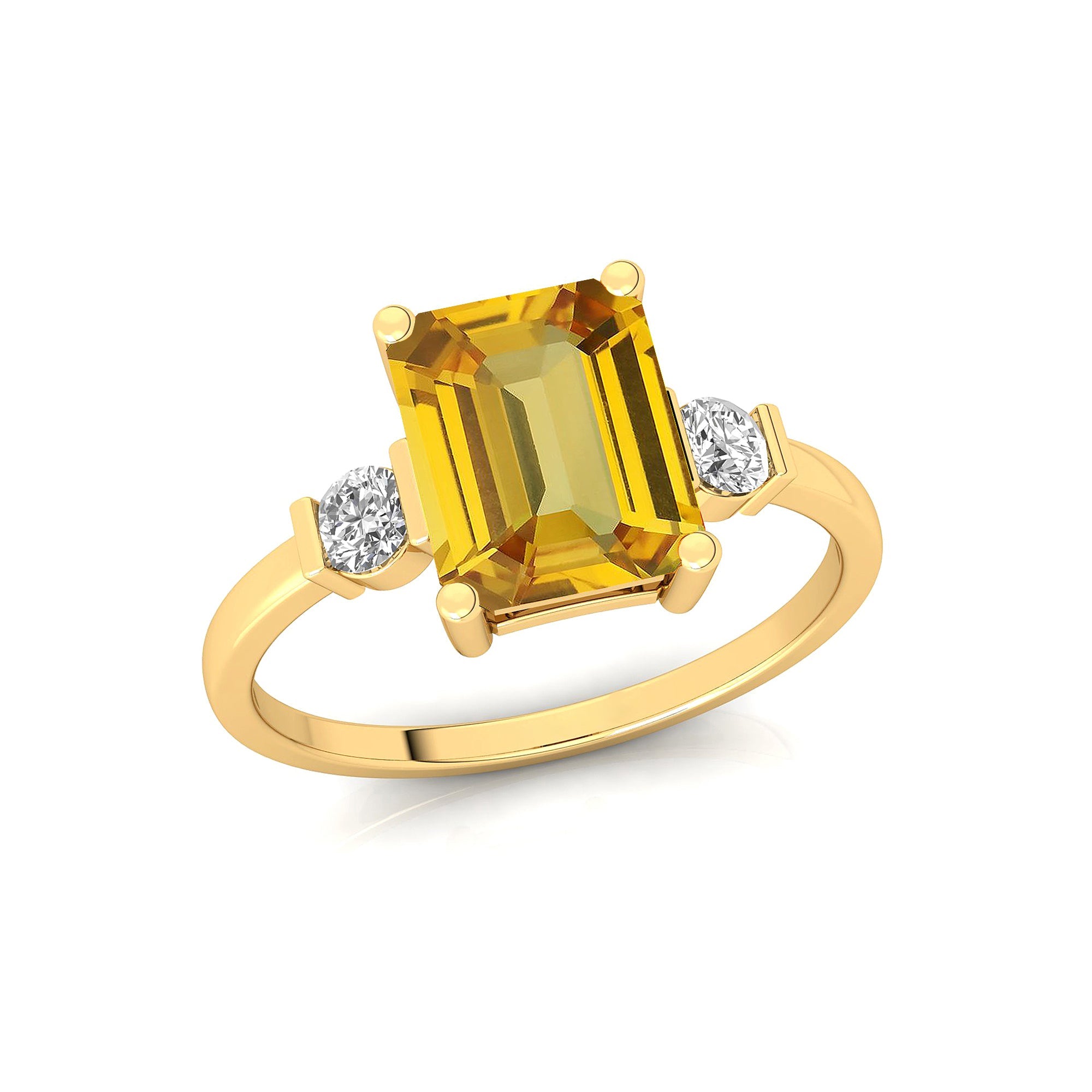 Emerald Cut Yellow Sapphire and Diamond Three Stone Ring - GeumJewels