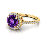 Classic Round Halo Diamonds with Solitaire Amethyst Engagement Ring - GeumJewels