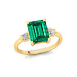 Emerald Cut Emerald and Diamond Three Stone Ring - GeumJewels