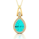 Classic Teardrop Shaped Paraiba Tourmaline Halo Diamond Dangle Pendant - GeumJewels