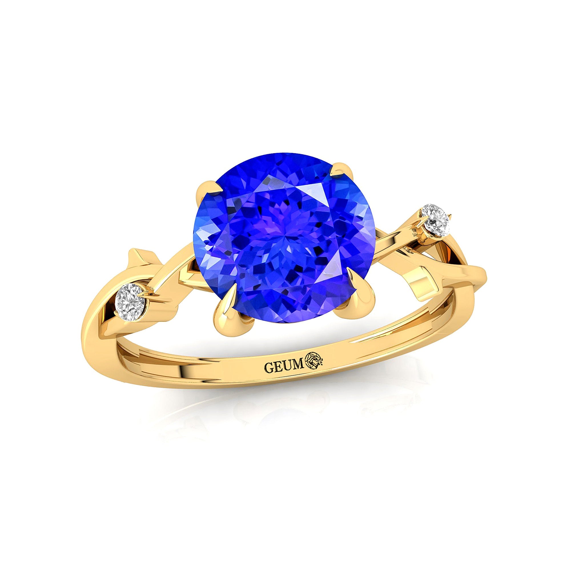 Criss Cross Nature Inspired Diamond Ring  with Round Tanzanite - GeumJewels