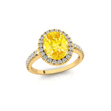 Oval Solitaire Yellow Sapphire Halo Diamond Engagement Ring - GeumJewels