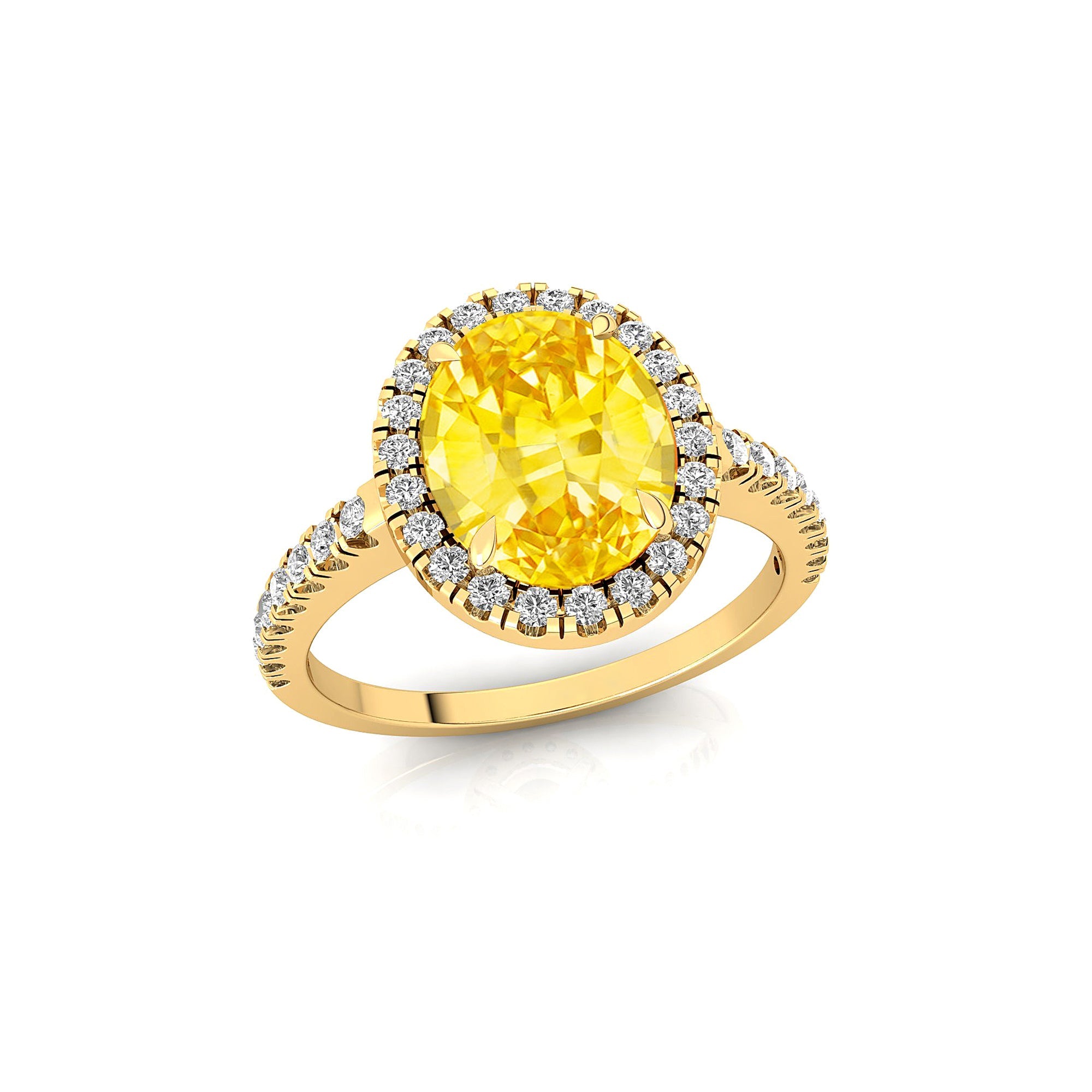Oval Solitaire Yellow Sapphire Halo Diamond Engagement Ring - GeumJewels