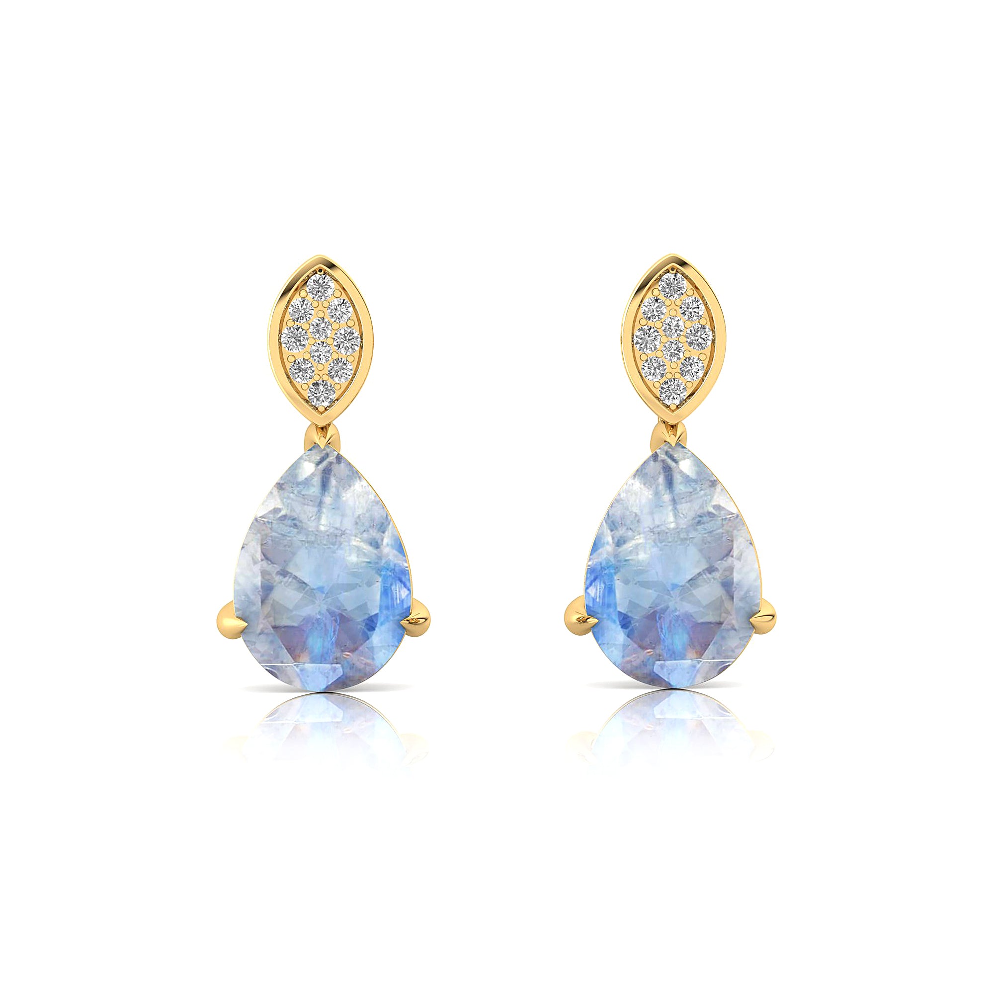 Illussion Set Diamond Earrings with Pear Cut Moonstone - GeumJewels
