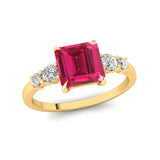 Princess Cut Pink Sapphire Graduating Accent Diamond Ring - GeumJewels