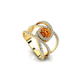 Solitaire Round Citrine Cocktail Diamond Ring - GeumJewels