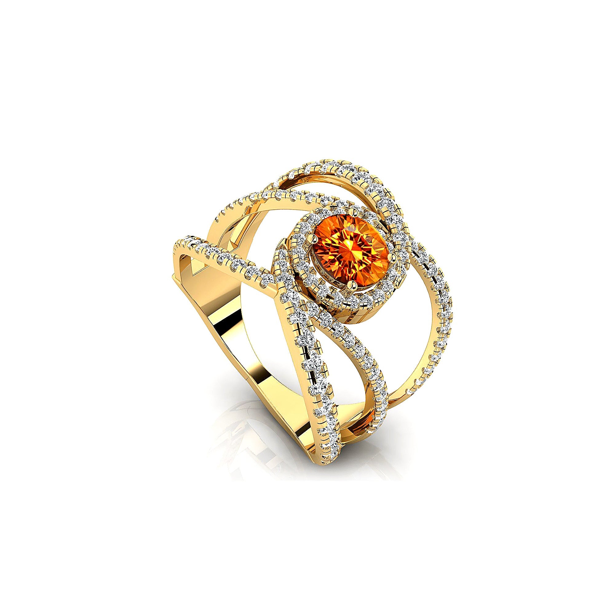 Solitaire Round Citrine Cocktail Diamond Ring - GeumJewels