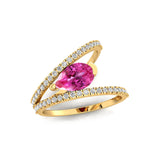 Fashionable V Shaped Diamond Ring with Pear Cut Pink Sapphire - GeumJewels