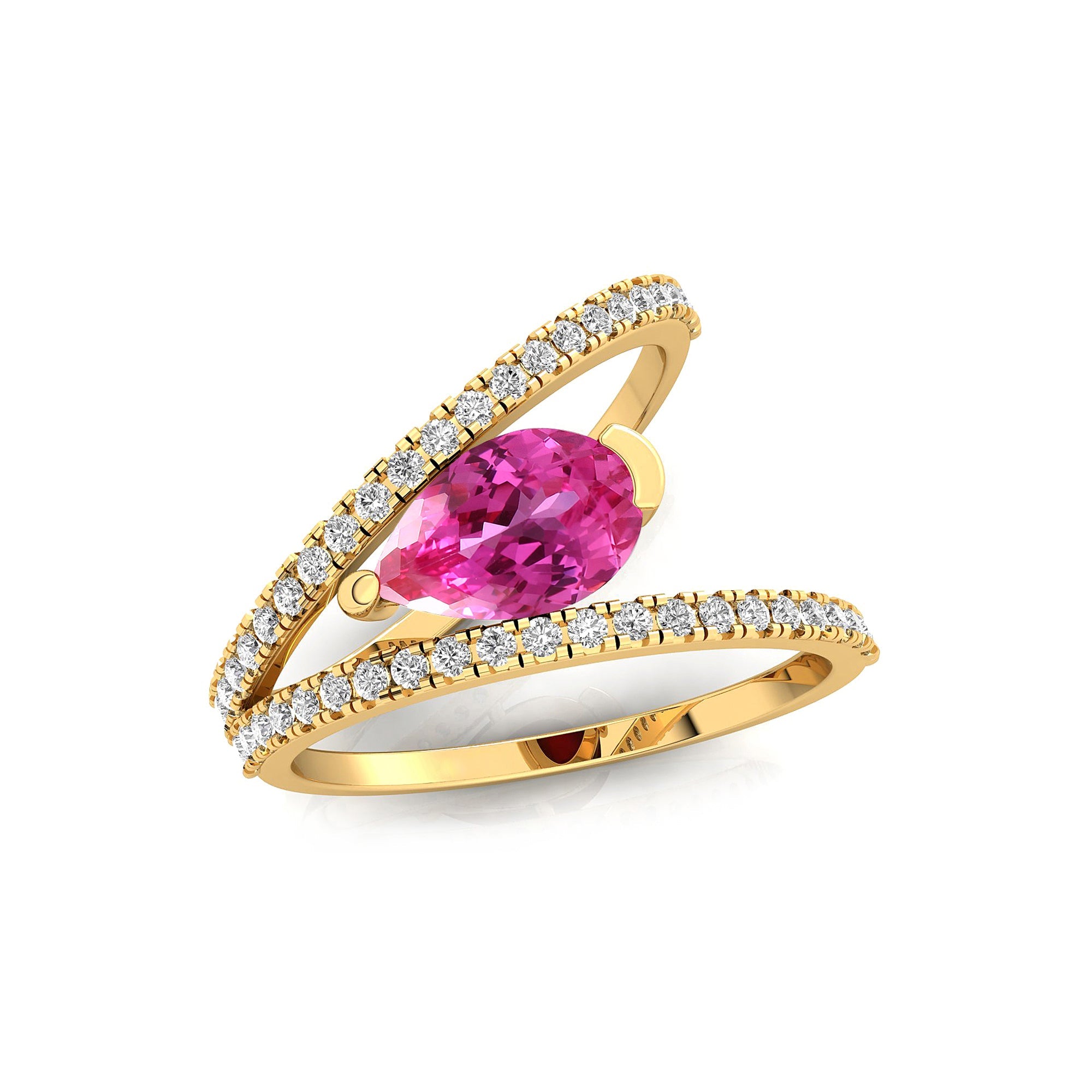 Fashionable V Shaped Diamond Ring with Pear Cut Pink Sapphire - GeumJewels