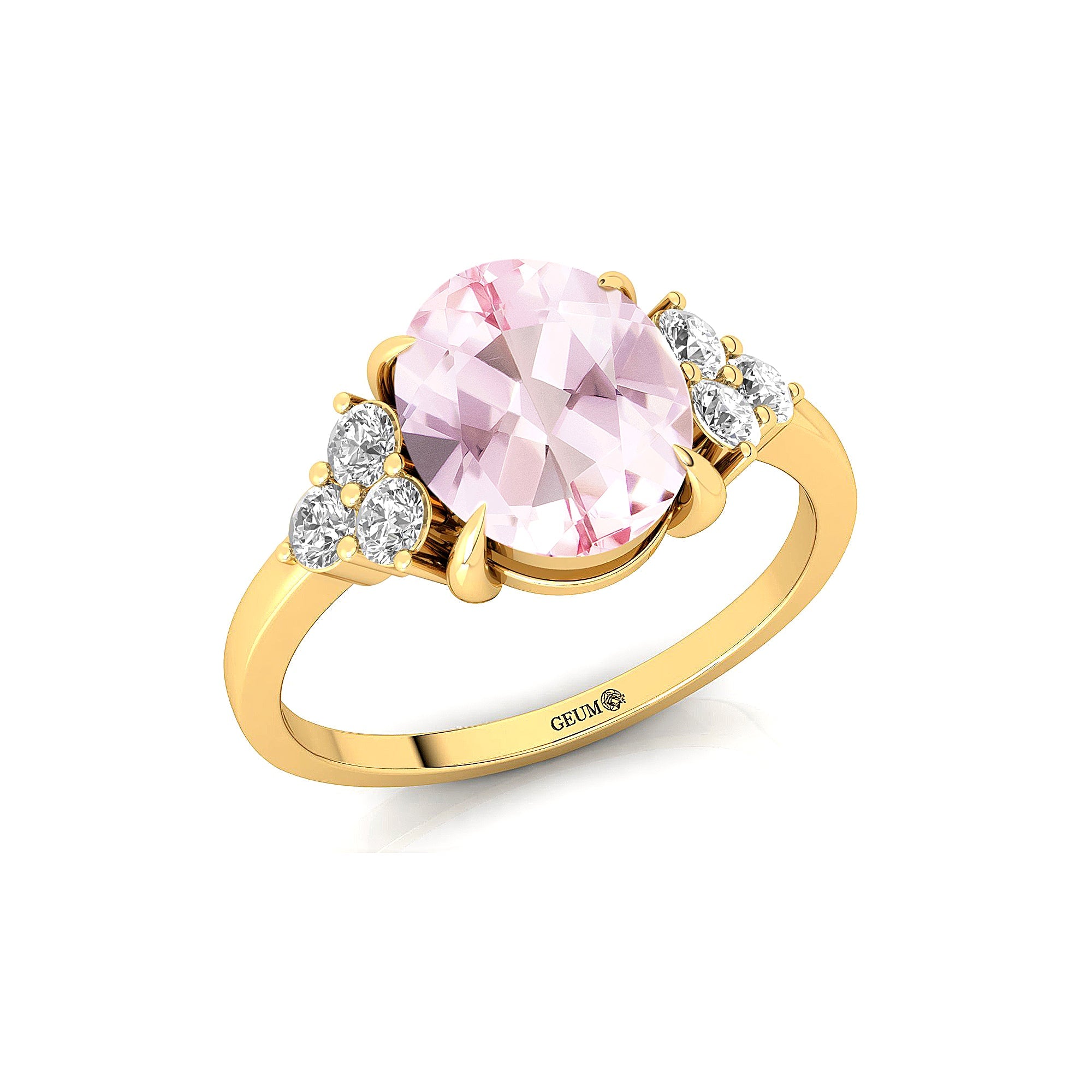 Trio Diamond Engagement Ring with Oval Cut Morganite - GeumJewels